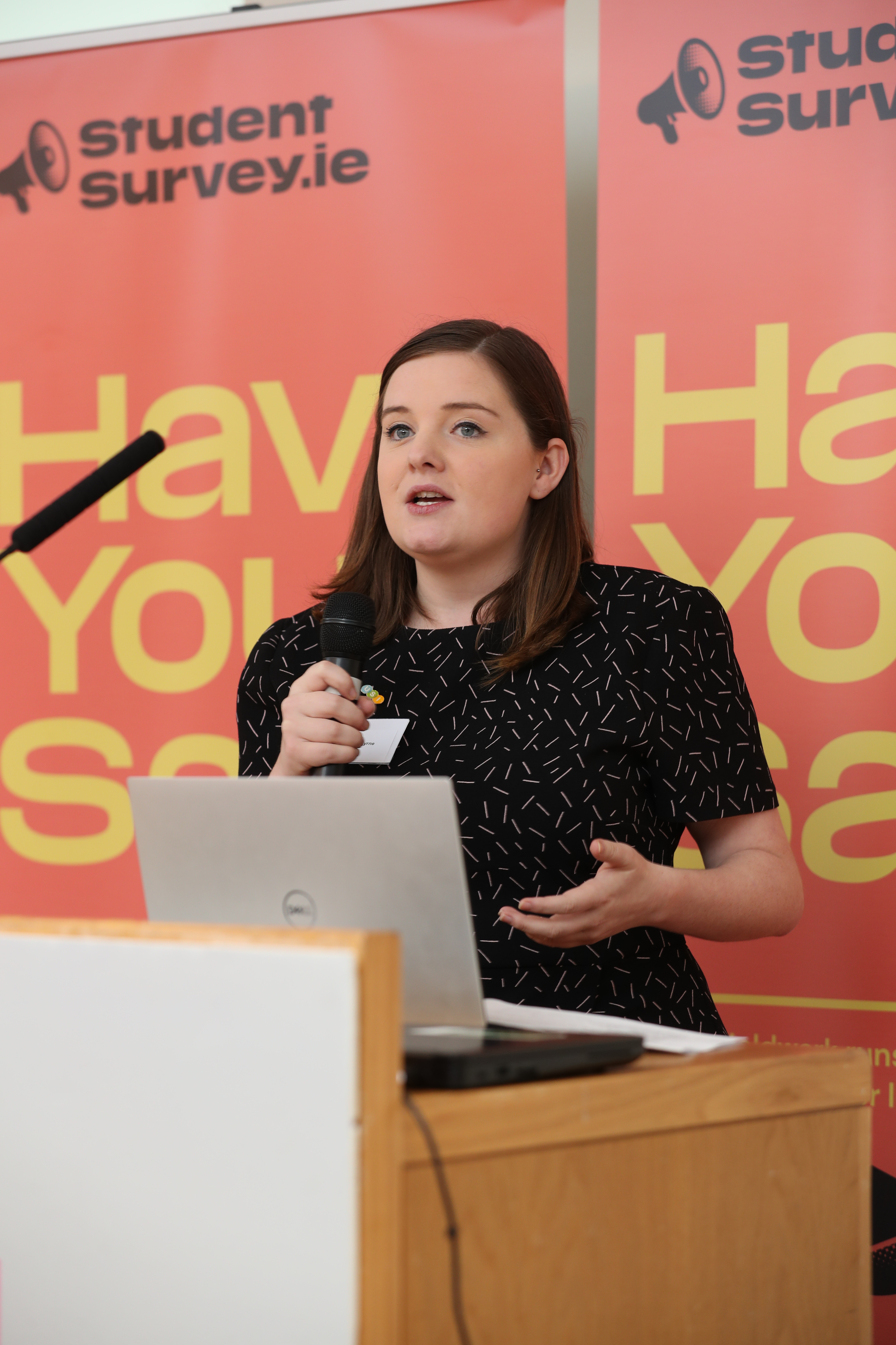Michelle Byrne presenting the rebrand