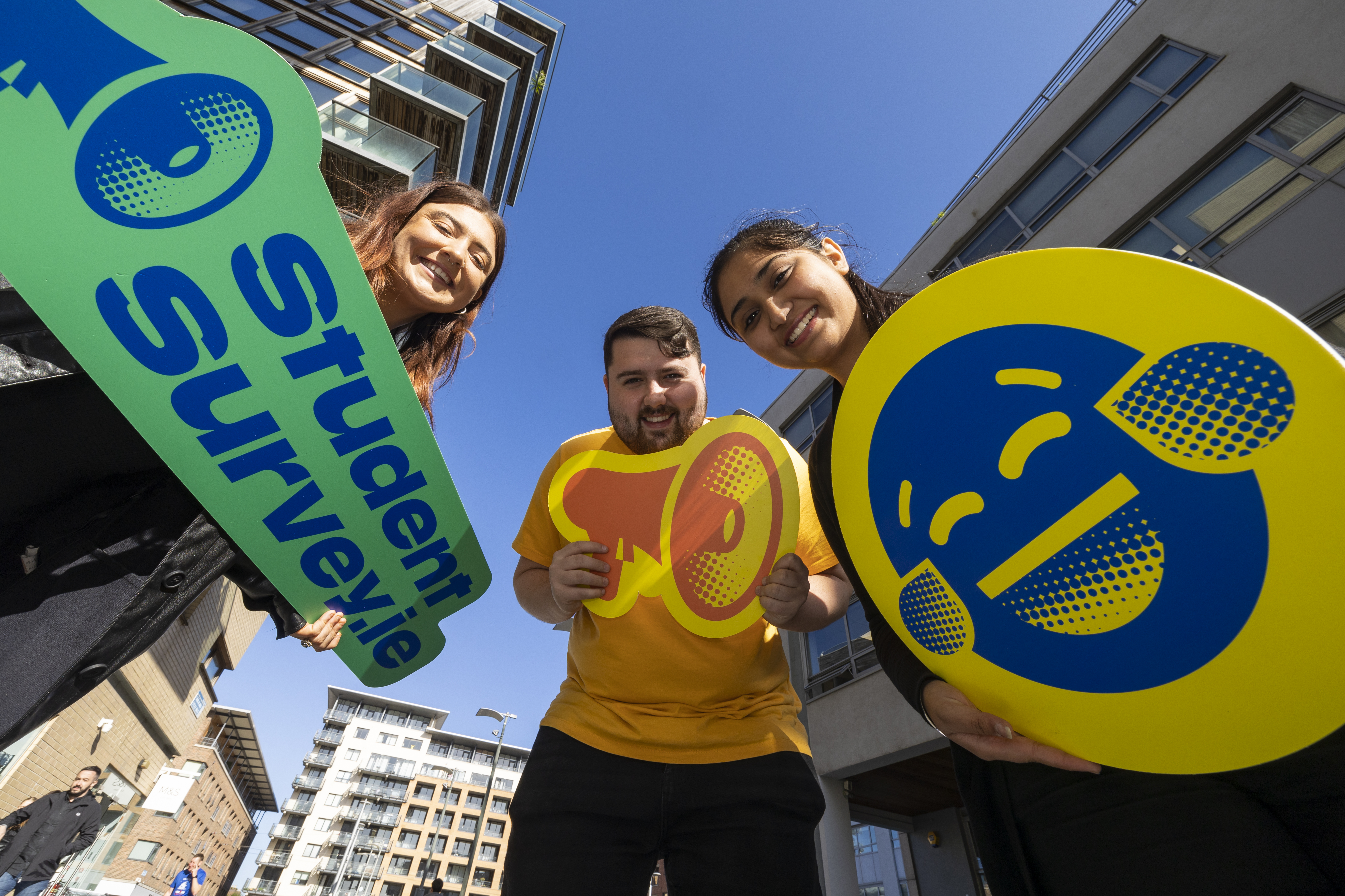 Students holding the StudentSurvey.ie banner