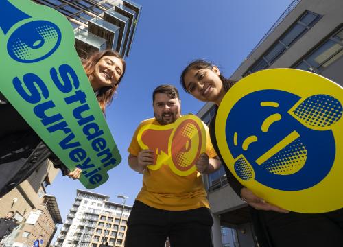 Students holding the StudentSurvey.ie banner