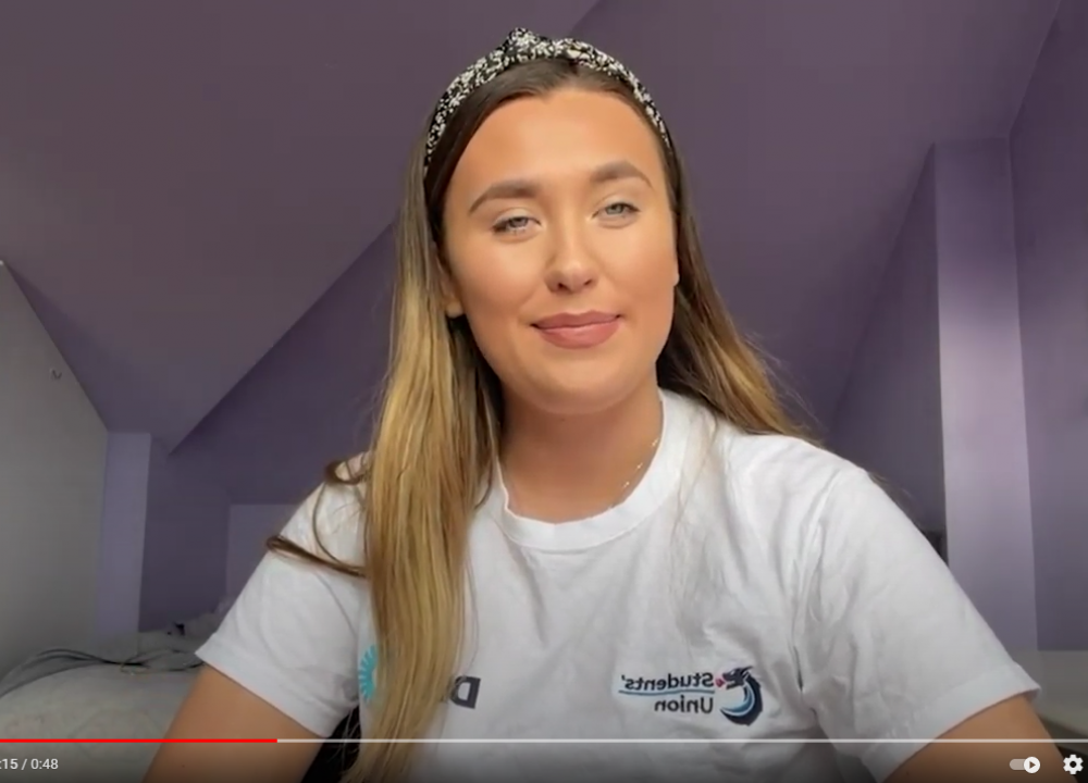 Dublin Business School Student Union President Laura Stafford promoting the survey