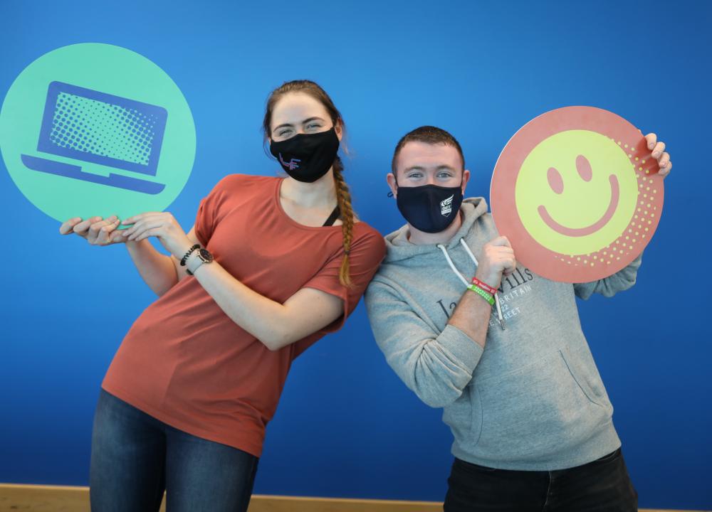 SU reps in GMIT holding StudentSurvey.ie emojis