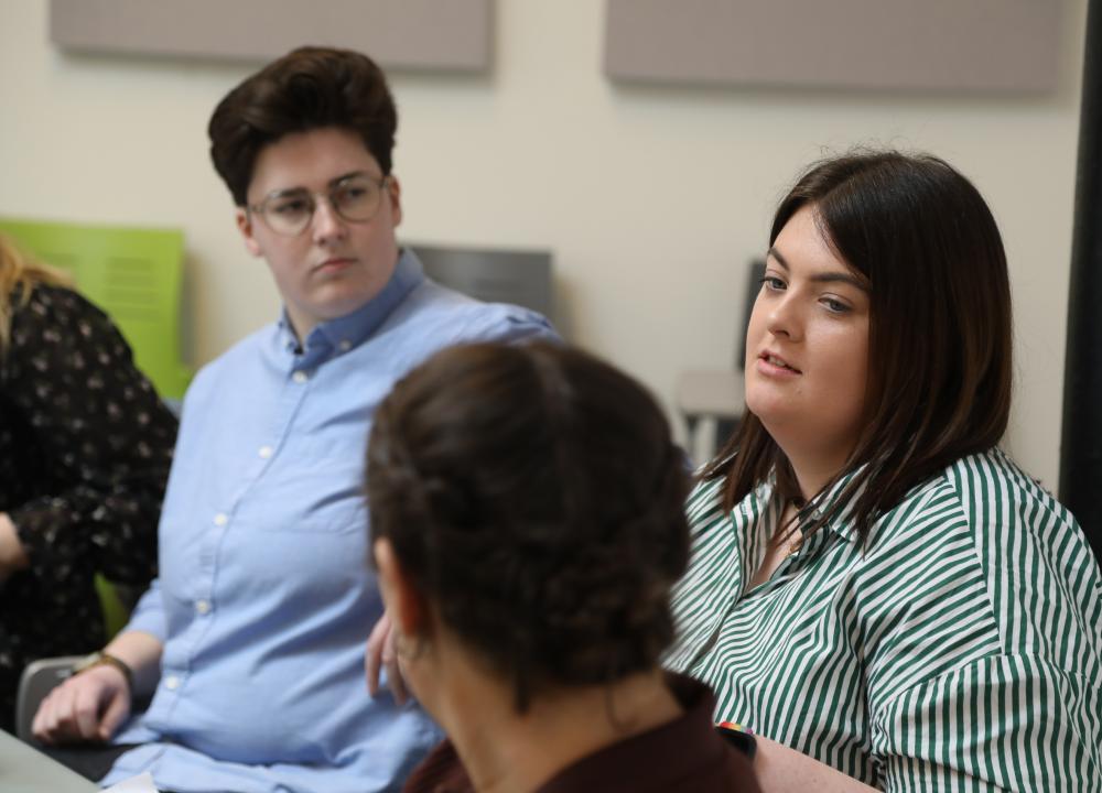 Photograph of student representatives discussing analysis and impact at data analysis at the StudentSurvey.ie Practitioners Forum 2022