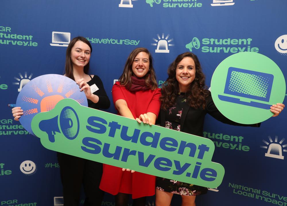 Photograph of Kate Wood (IUA), Nora Trench Bowles (IUA) & Dr Siobhán Nic Fhlannchadha (StudentSurvey.ie Manager)