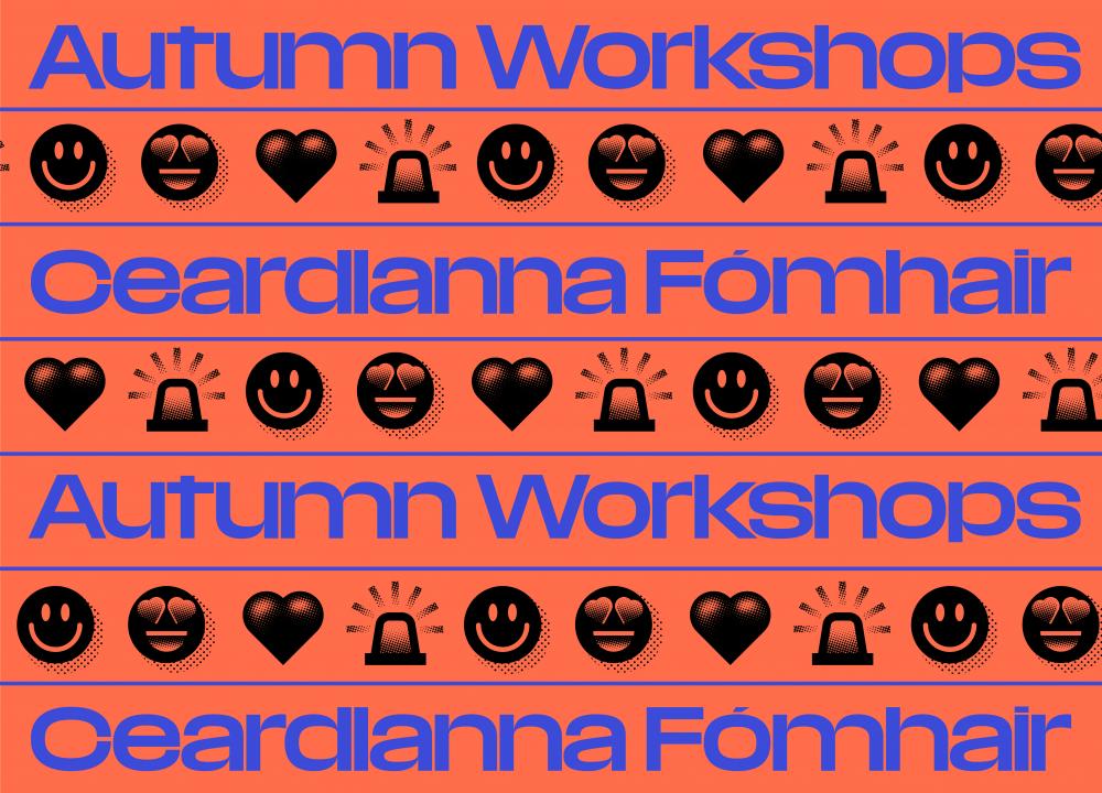 StudentSurvey.ie branded infographic with the words "Autumn Workshops" and "Ceardlanna Fómhair"