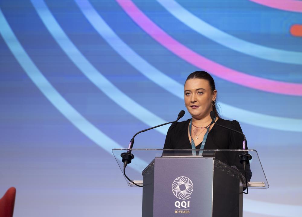 Photograph of Clodagh McGivern (USI) launching the StudentSurvey.ie National Report 2022
