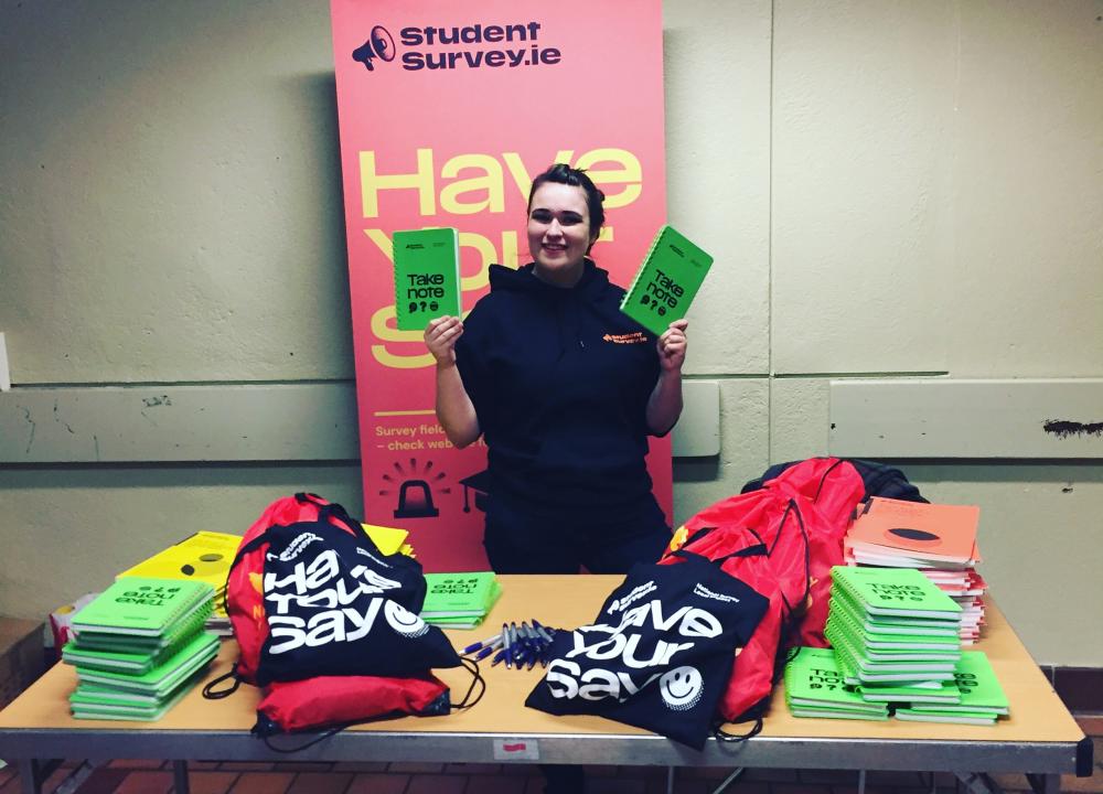 Photograph of student displaying incentive prizes